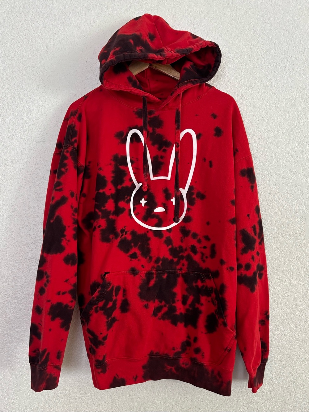 Bad Bunny Logo Red Black Tie Dye Hoodie